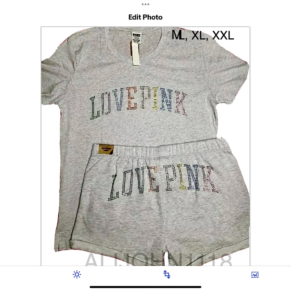 NEW VICTORIAS SECRET PINK BLING TEE SHIRT & SHORTS SET M XL XXL NWT
